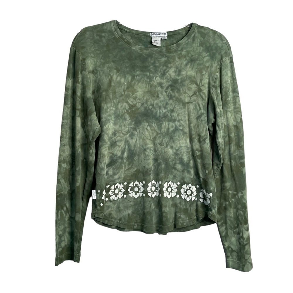 Gramicci Top Womens Large Green Tie Dye Long Sleeve Floral Graphic Y2K